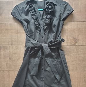 Adorable NY + Co black fit and flare summer tie dress with pretty neckline